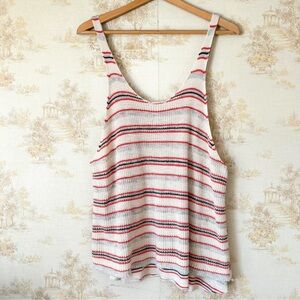 Free People boho cream and orange stripe linen blend knit flowy tank top
